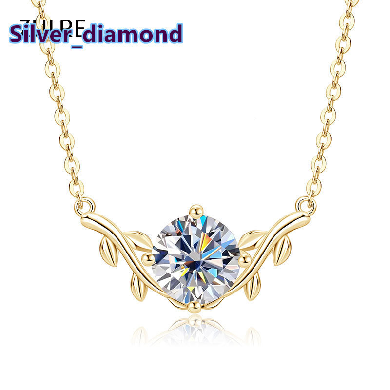 Elegant Shiny Gold Plated D Color VVS1 2CT Moissanite Vine Plant V-Neck Collarbone Chain Leaf Pendant Necklace for Women