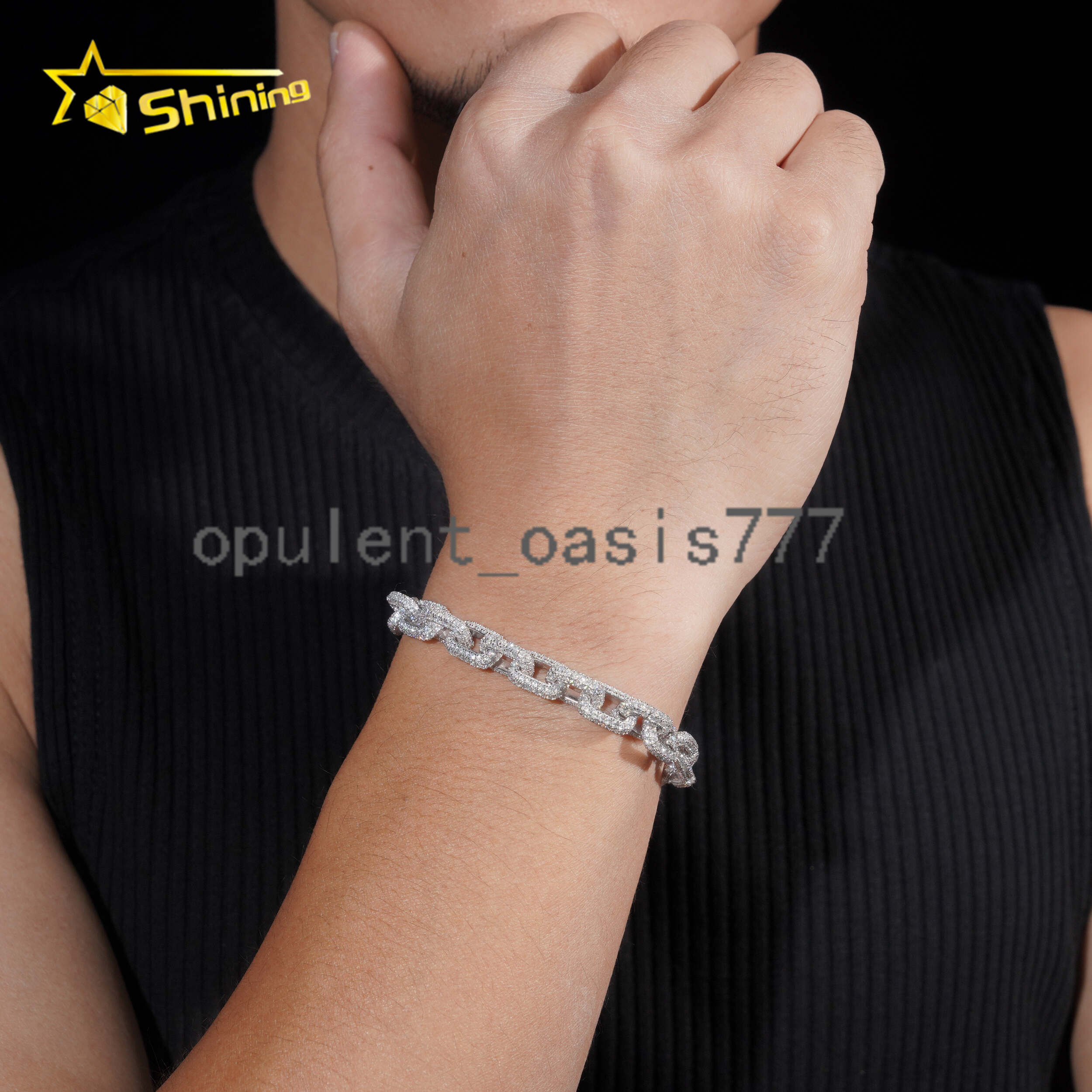 Factory Price Hip Hop Jewelry 925 Sterling Silver Pass Diamond Tester 8MM Fully Iced Out Box Chain Cuban Link Bracelet