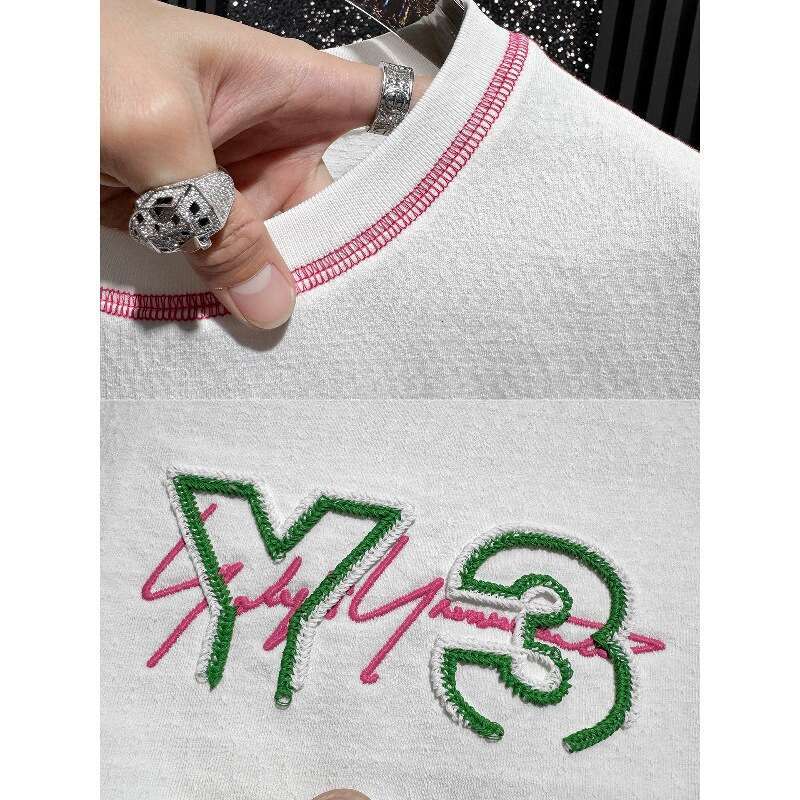 European-style men's high-end embroidered thin round-neck short-sleeve T-shirt, 2026 new summer trendy breathable American-style half-sleeve