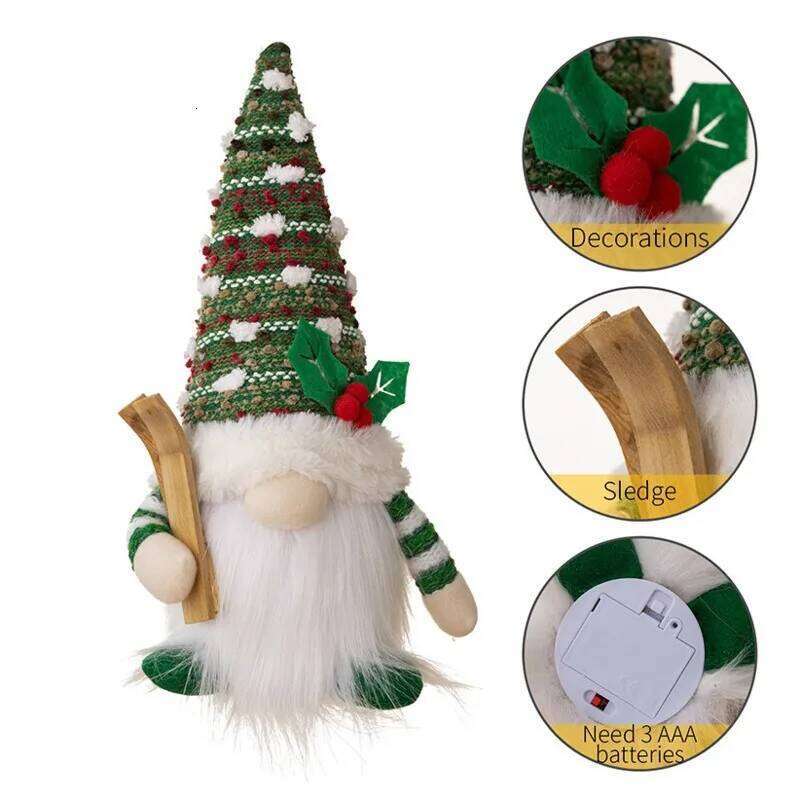 Christmas Decorations 30CM Glowing Gnome Knitted Doll with Led Night Light for Home Xmas Decor Navidad New Year 2025 Gift
