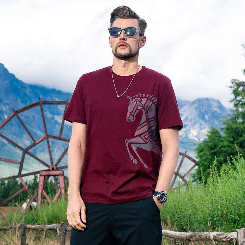 Ma Yue Qiancheng Yingjuelun Horse Year Print Cool Short-Sleeve T-Shirt Men, Breathable Ice Silk Cotton Top For Spring And Summer