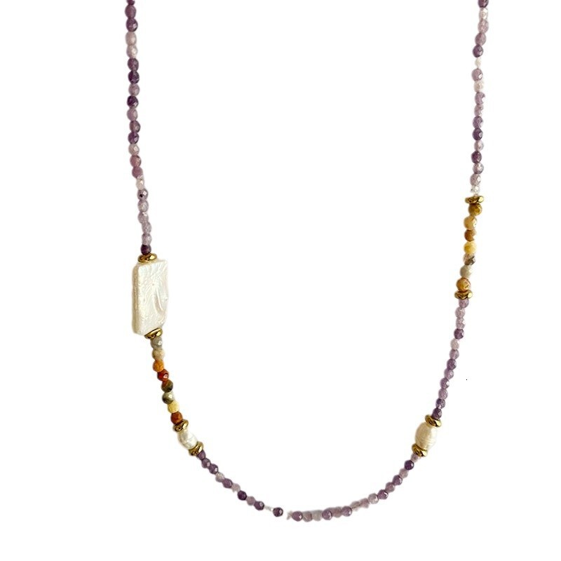 Designer luxury Natural Baroque Beaded Necklace for Women, Unique Ins Style Gold Sun Amethyst, Niche Dopamine Fashion Collarbone Chain