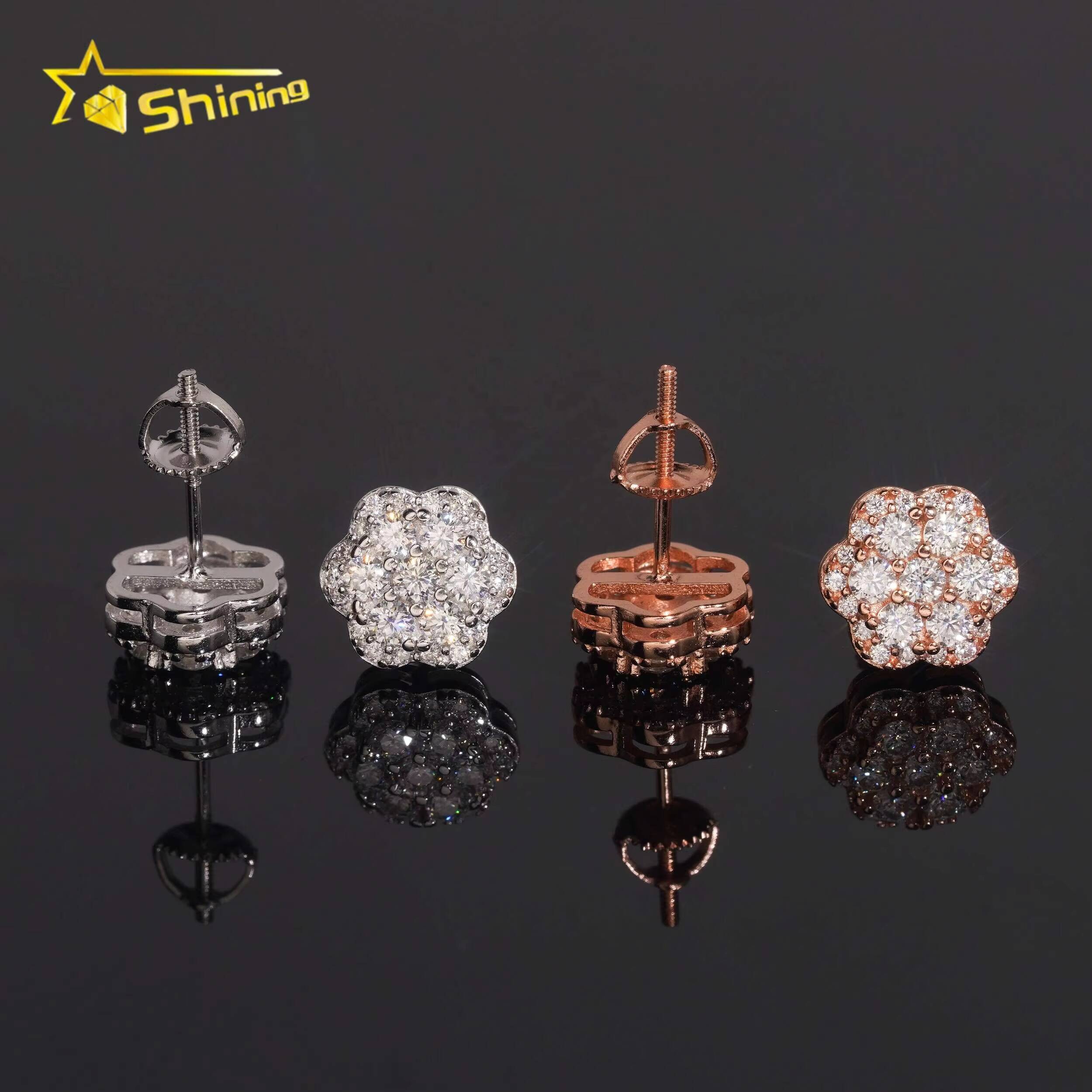 Hot Selling 925 Sterling Silver Hip Hop GRA Certified Screw Back Cluster VVS Moissanite Earrings