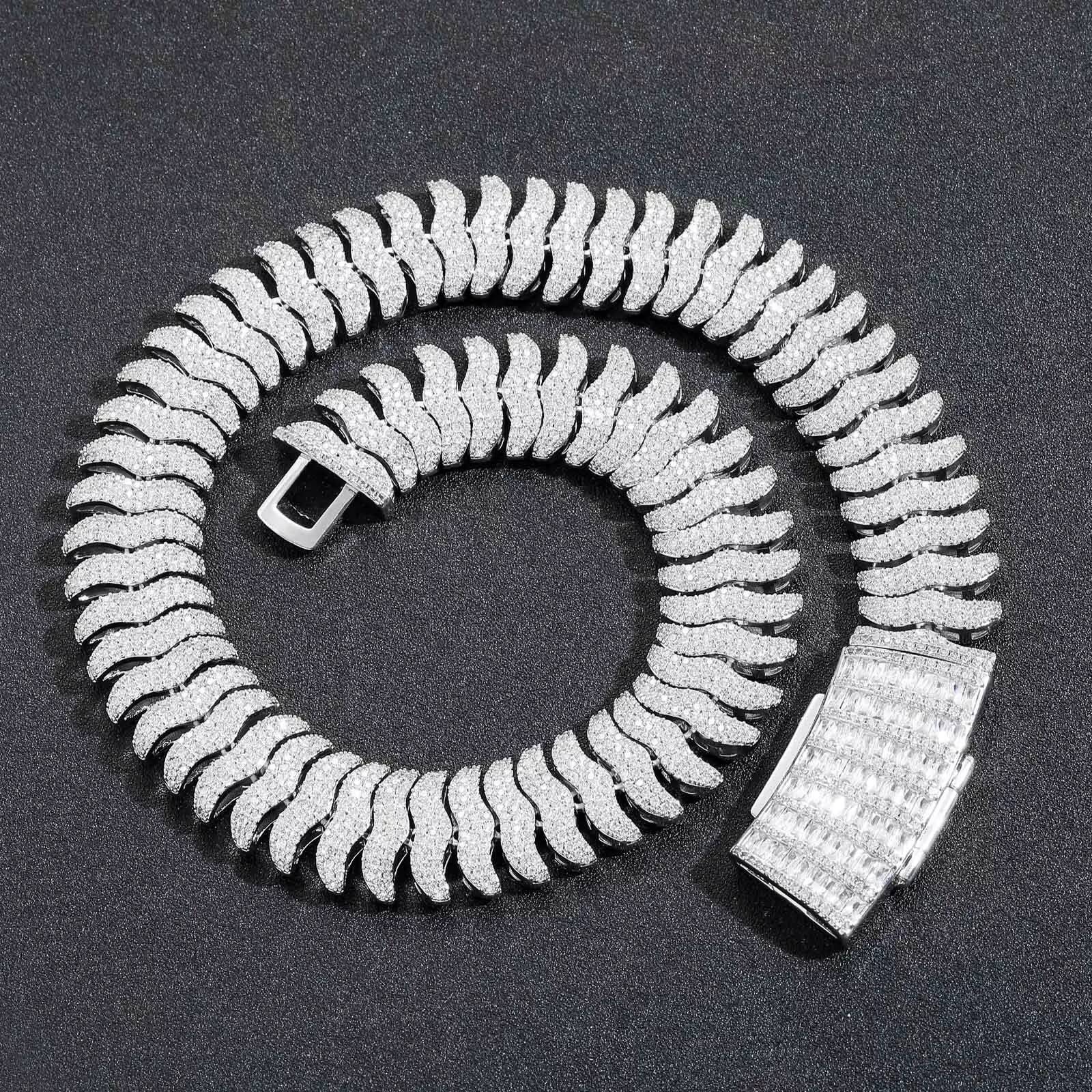 Hip Hop Mens 22mm Wide Curb Chain Rhinestone Jewelry - 2-in-1 Necklace/Bracelet Silver/Gold Multiple Lengths