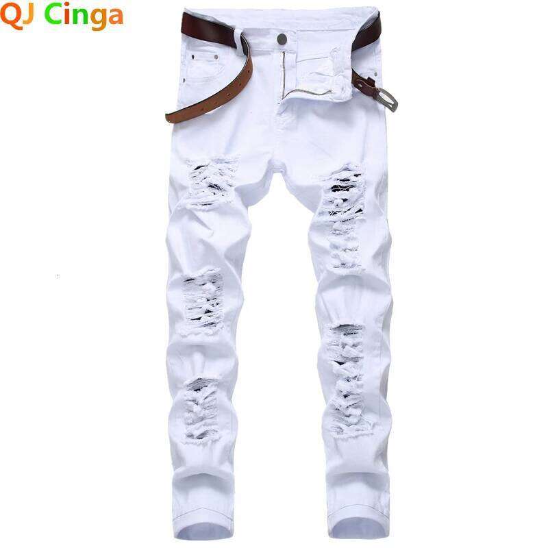 2026 Straight Hole Destruction Distressed Jeans Men Denim Trousers Fashion Designer Brand White Pants Asian Size 29-42. 26Y0330