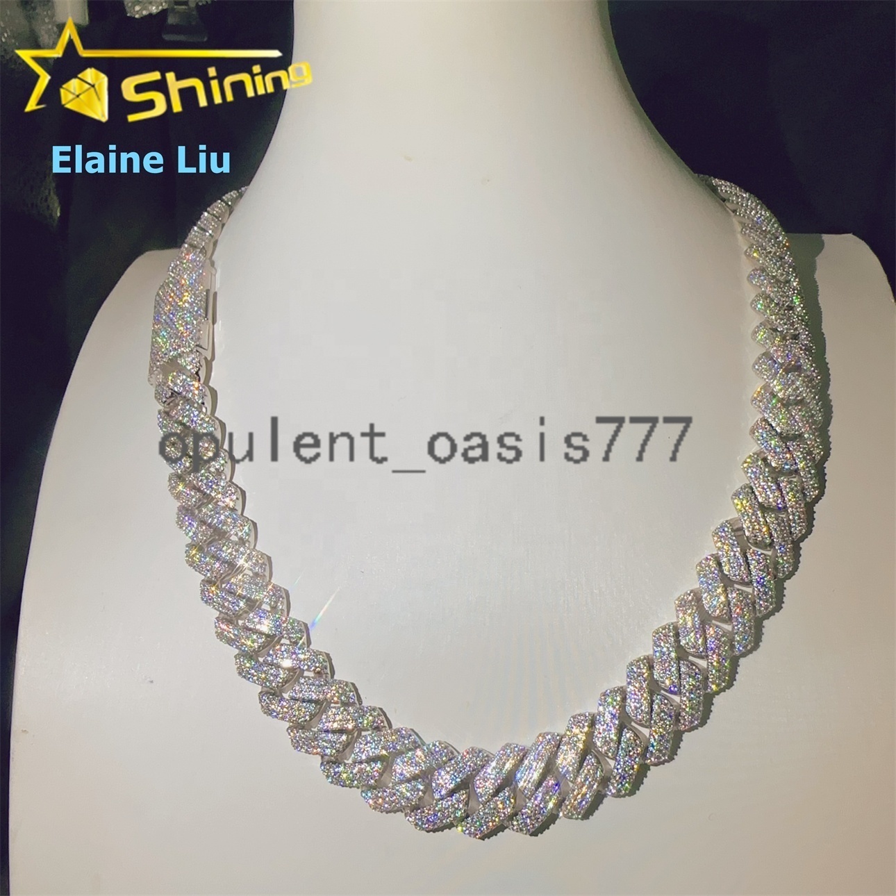 Hip Hop Fine Jewelry Diamond 15MM Iced Out Custom 925 Sterling Silver Moissanite Miami Cuban Link Chain Necklace