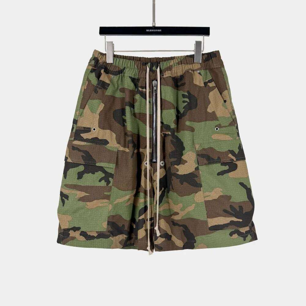 High Street RO Style Men's Drawstring Tie Washed And Worn Casual Camouflage Multi Pocket Organ Bag, Workwear Bag Shorts