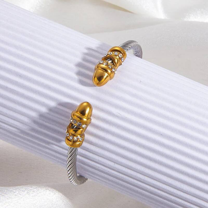 Stainless 1 Pcs Gold Plated Trendy Retro Hip Hop Style Bracelet Fried Dough Twists Steel Wire Rope Colorfast Bangle