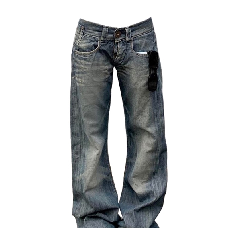 Autumn Winter Womens Low Rise Denim Pants Vintage Simple Y2K Baggy Wide Fit Jeans Harajuku Cowboy Streetwear 2000s Japanes 260327