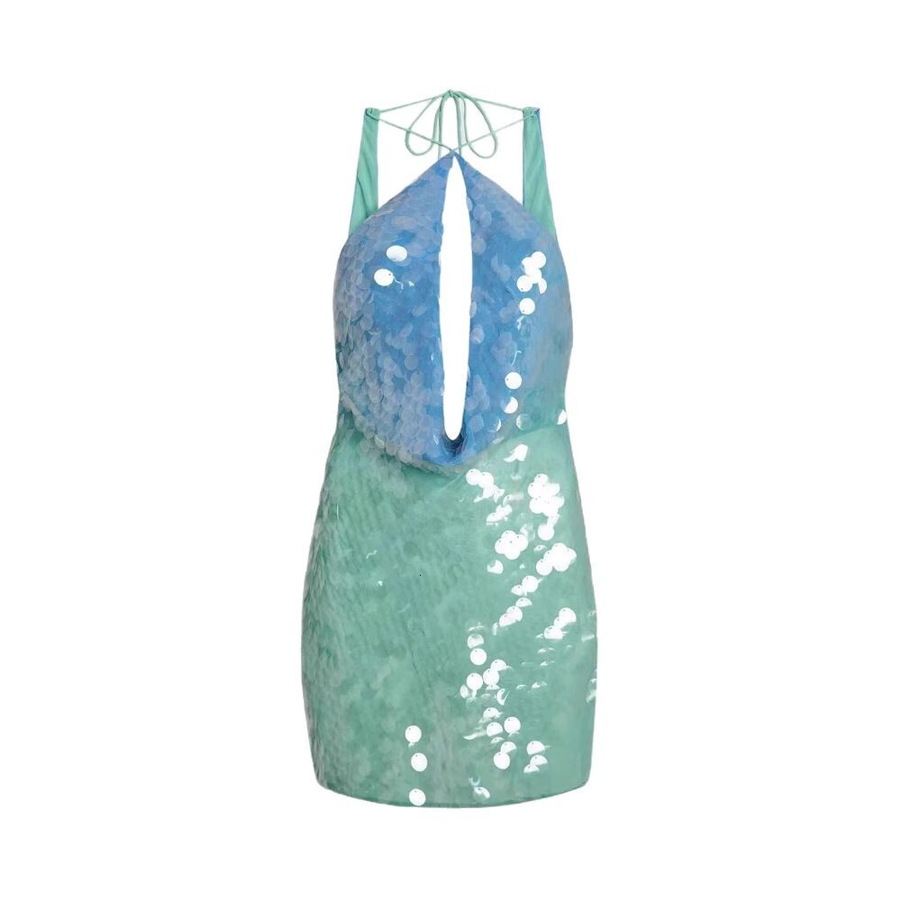 2025 New Fashion Sexy Sequin Elegant Slim Fit Womens Halter Neck Backless Strap Dress