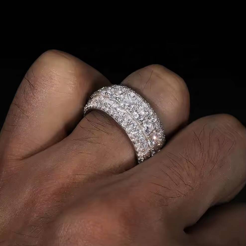 Hip Hop Iced Out 925 Silver Pass Diamond Tester 5 Rows VVS Moissanite GRA Rapper Dazzling Sparkly Eternity Band Ring for Men