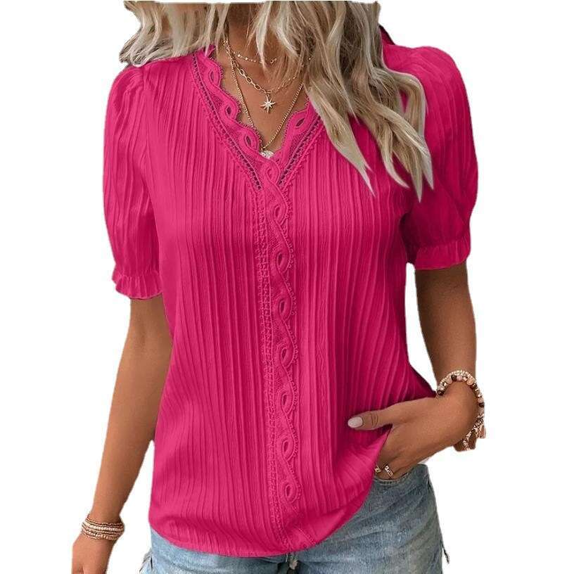 Independent website cross-border foreign trade 2026 summer new holiday fashion hollow-out short-sleeve European and American women's shirt