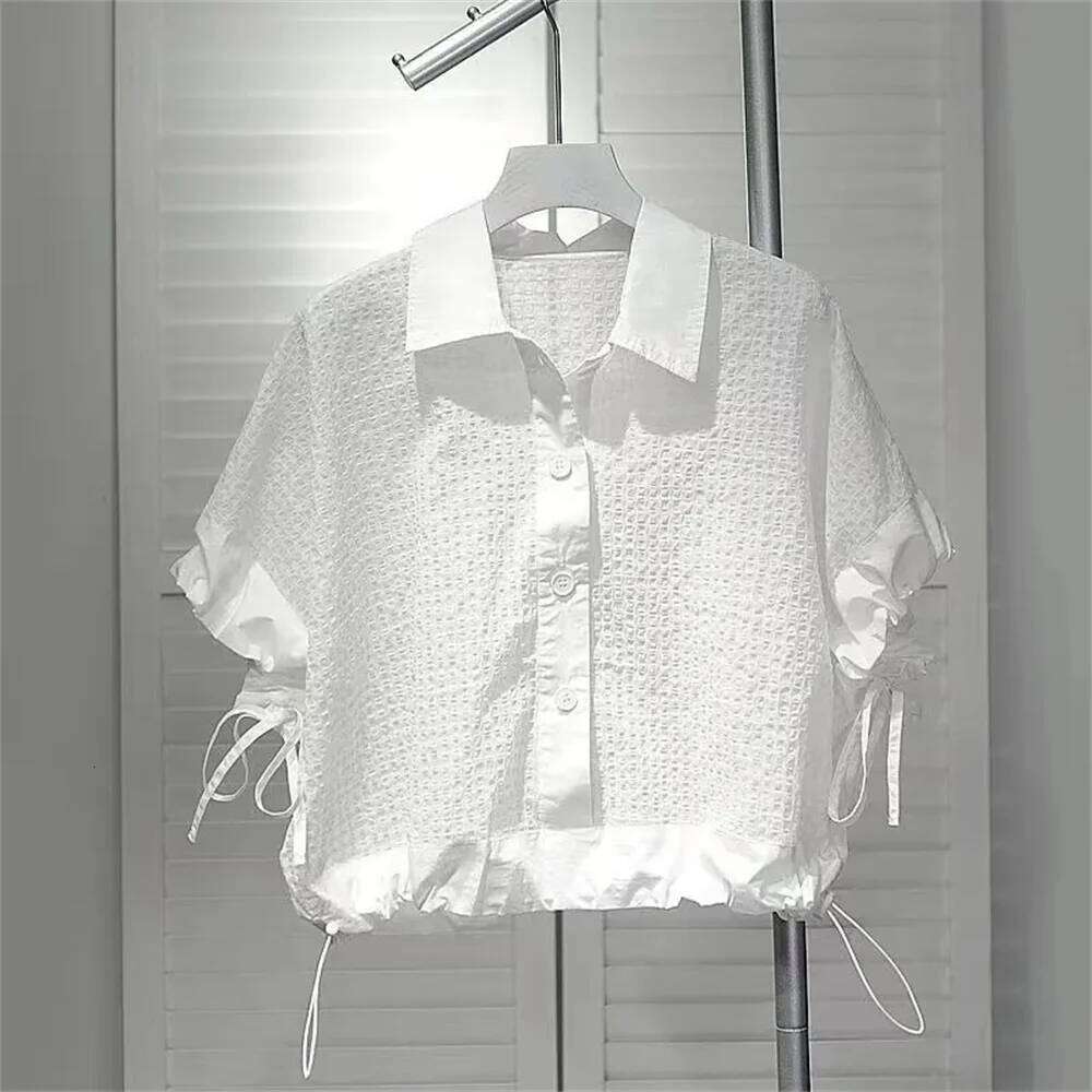 Woman Clothing T-Shirts High-Grade Short-Sleeved Women's Summer Loose Slim Drawstring Shirt Design Sense Niche Short Top