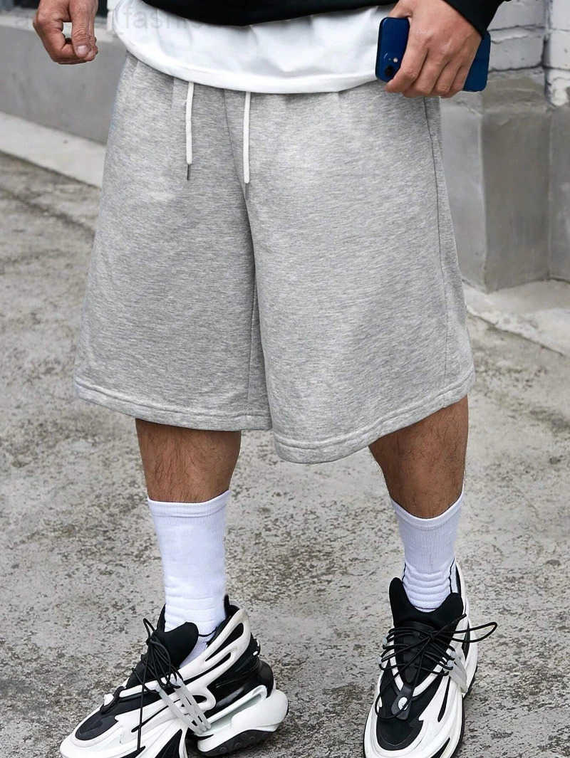 Mens Drawstring Waistband Loose Fit Shorts Sweat Long Holographic Plain Street Wear Waist Pockets Casual Sports Shorts Clothes H260330