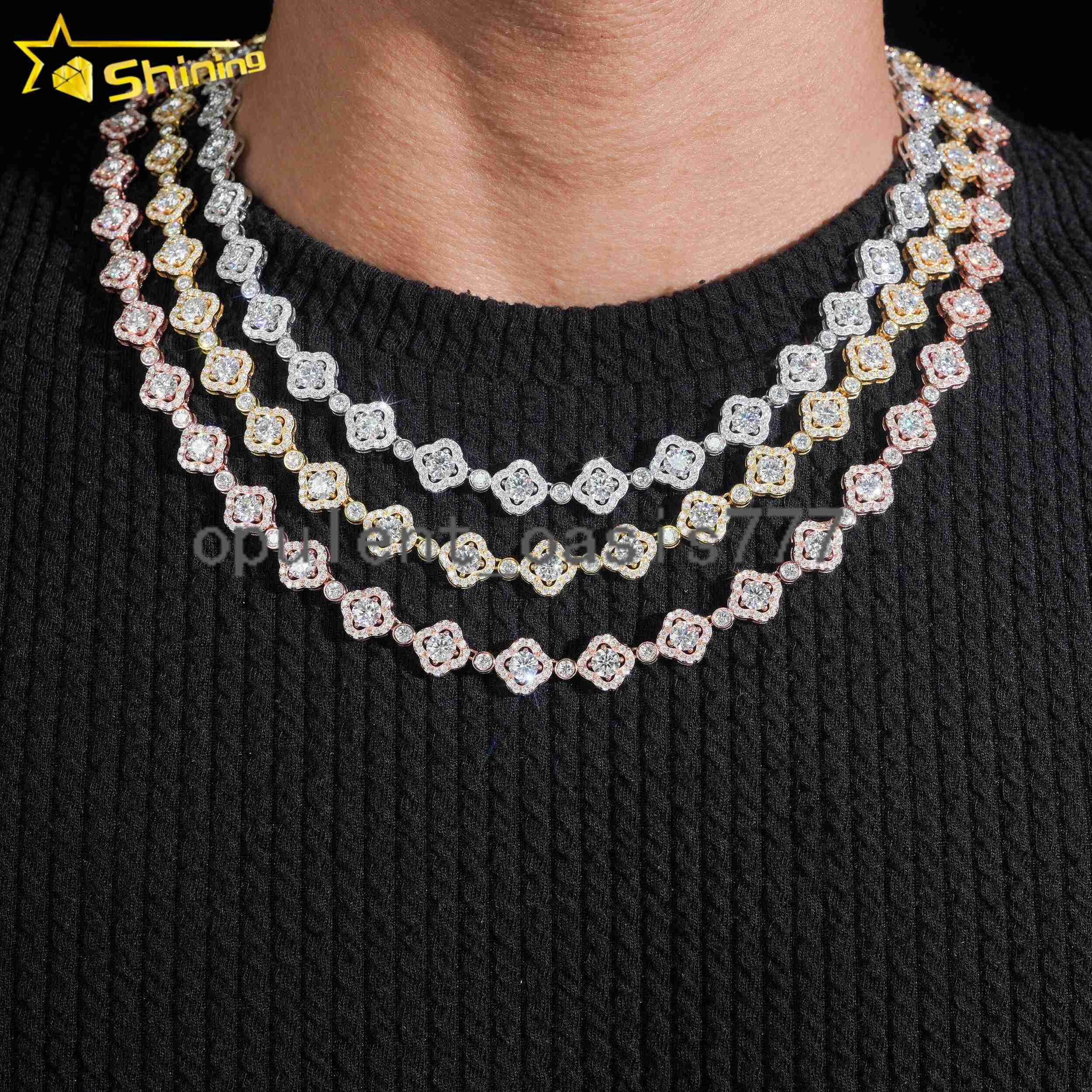 Pass Tester VVS Moissanite Lab Diamond Silver 925 Necklace Hip Hop Iced Out Jewelry Fashion Clover Cuban Link Bracelet Chain