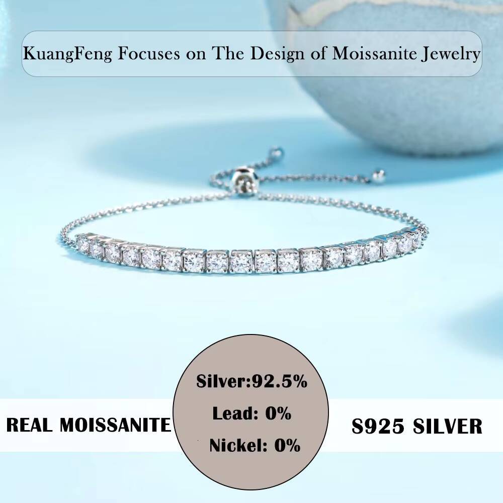 3/4/5mm Moissanite Tennis Style Bracelet 925 Sterling Silver Platinum Plated Elegant Gift with GRA Certificate Adjustable Bangle