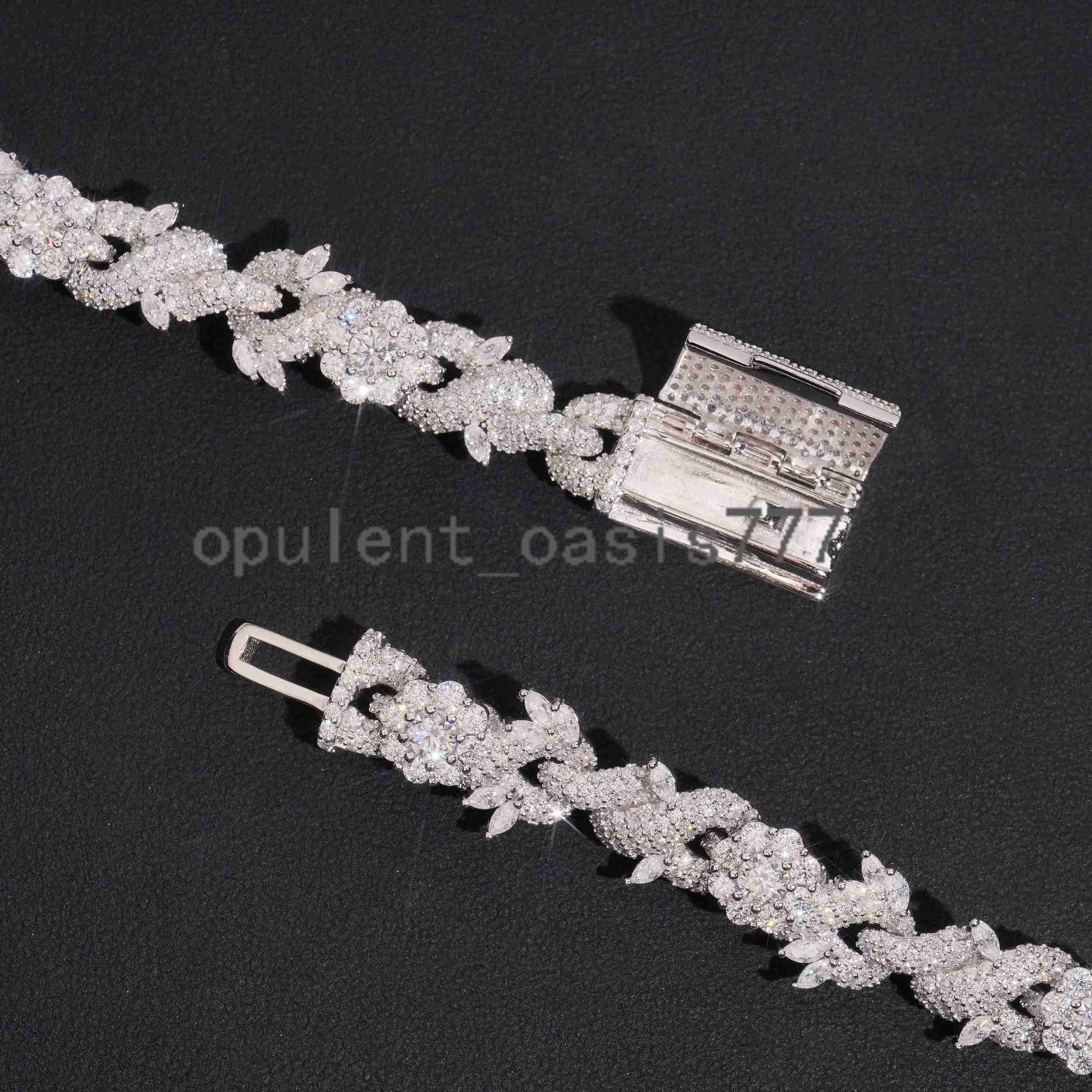 12MM Sterling Silver Moissanite Diamond Iced Out Men Necklace Jewelry Infinity Chain Link With Flower