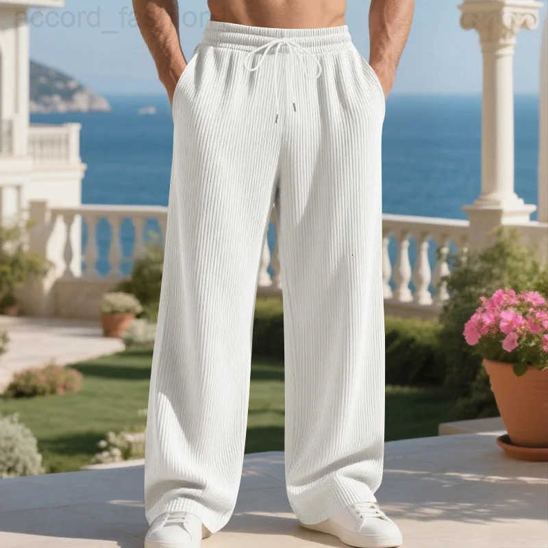 Autumn Winter Heavyweight Loose Mens Pants Casual Ribbed Jacquard Texture Straight Simple Suitable for Daily Wear H260330