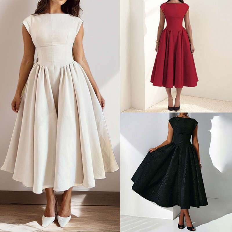 2026 Spring New Collection: Cross-Border European and American Foreign Trade Women's Clothing - French Style Pure Desire Elegant Solid Color Back