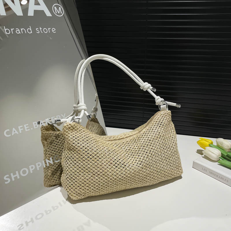 Free Shipping High Value Straw Woven Shoulder Bag for Women Casual Summer Beach Handbag with Colorful Straps