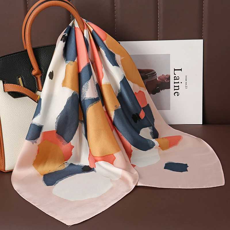 Luxury Print Satin Silk Square Scarf for Women Shawl Hijab Neckerchief Female Hair Ribbon Headband Fashion Wrap Bandana 2023 New Z260330
