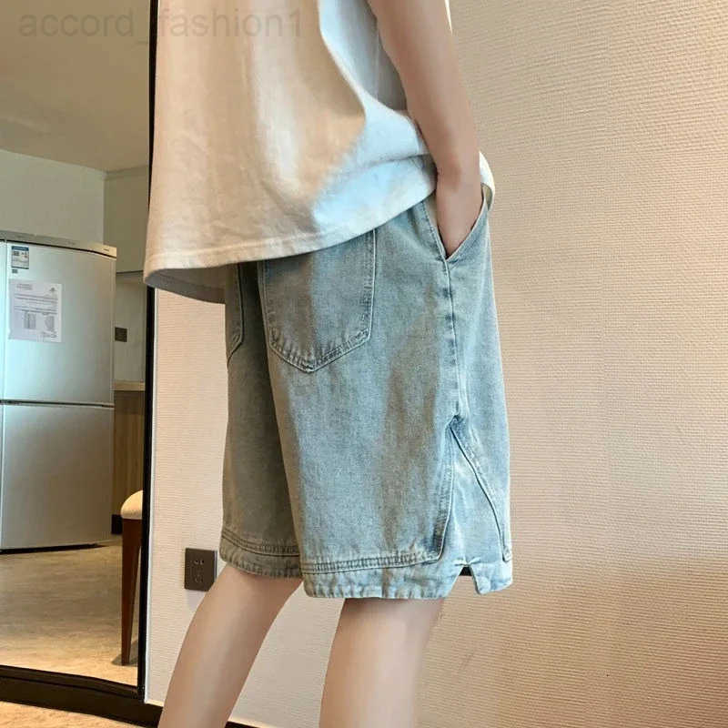 Long Man Denim Shorts with Pockets Short Jeans Pants for Men Half Wide Baggy Bermuda Loose Sale New in Summer Luxury Emo Buttons H260330