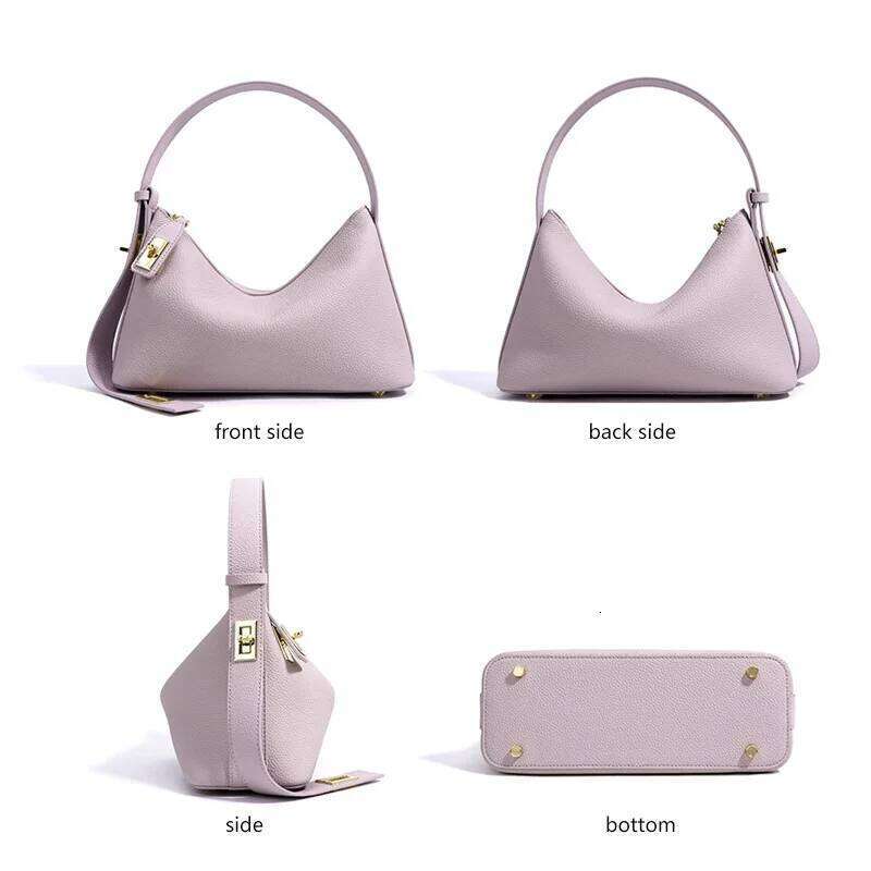 Women S Plain Color Genuine Leather Handbag Fashionable All Match Casual Versatile Trendy Single Shoulder Bag With Lock Design