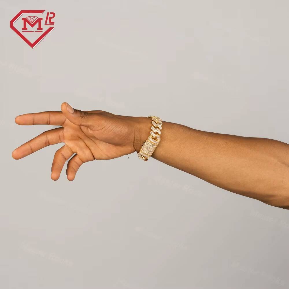 Hip Hop Jewelry Moissanite Bracelet 925 Sterling Silver Baguette VVS Moissanite Diamond Cuban Link Bracelet