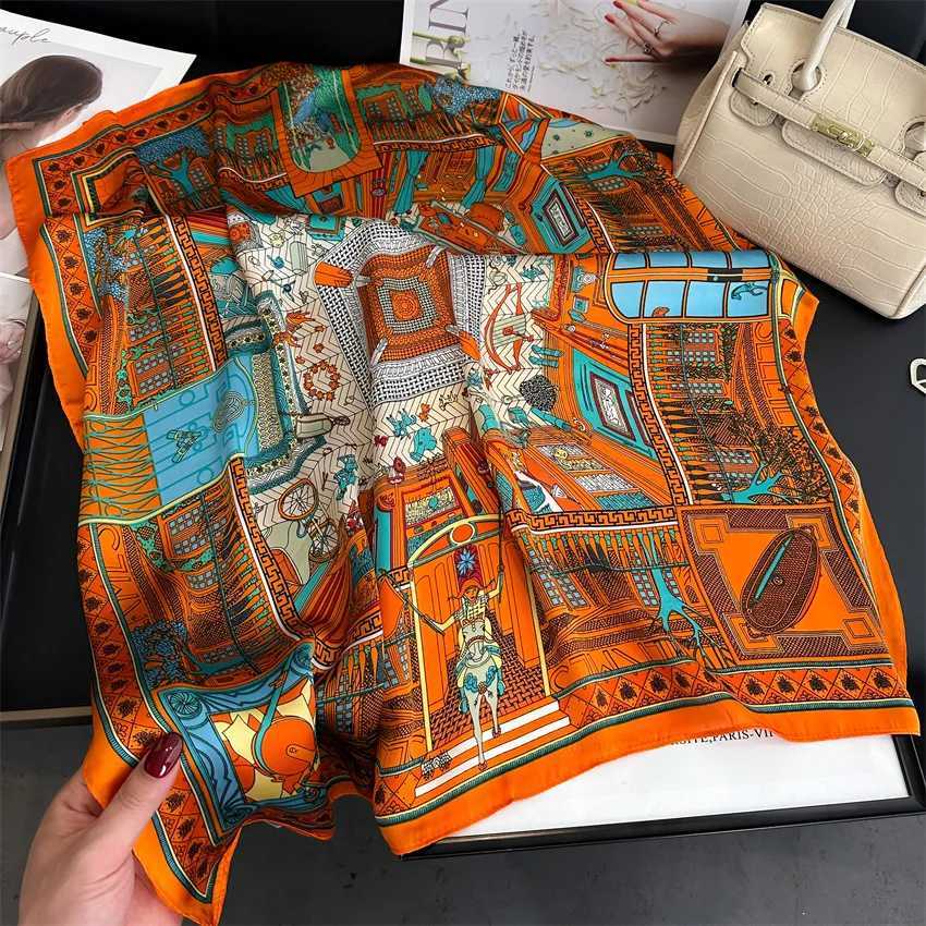 Bohemian Print Small Square Scarf Luxury Simulated Silk Thin Neck Scarf Geometric Lines Sunscreen Headscarf For Women Z260330