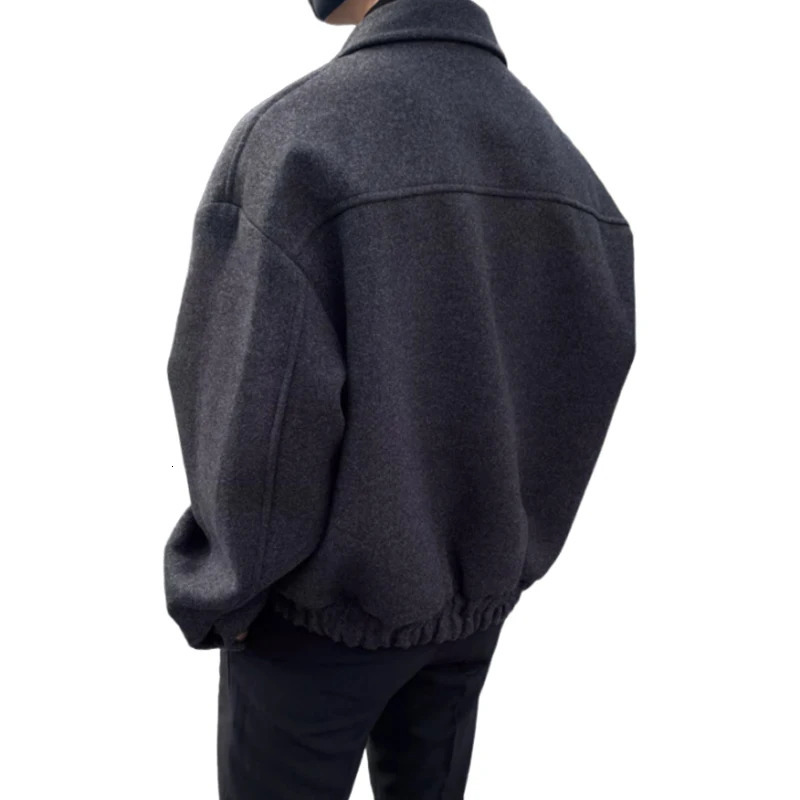 Loose Casual Mens Solid Color Jacket Fashion Daily Commuting Windproof Short Woolen Coat Thickened Warm 260327