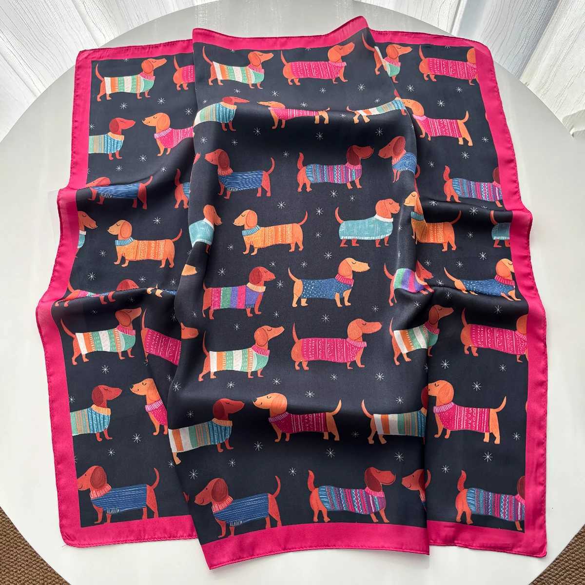 Cotton Dog Printed Square Scarf For Wen Stylish Imitation Silk Scarves Banda Luxury Hijab Neckerchief Elegant Shawl Wraps X260328