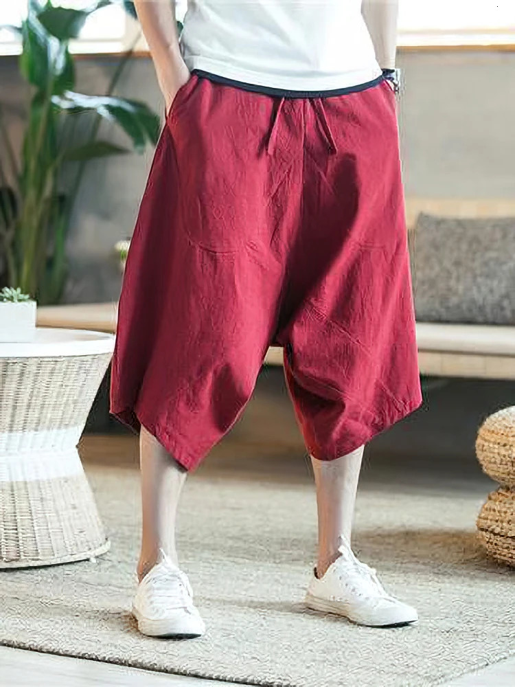 Summer Thin Beach Cotton Linen Casual Shorts Men Japenese Wide Leg Baggy Capris Pants Male Sport Running Shorts 2025 260327