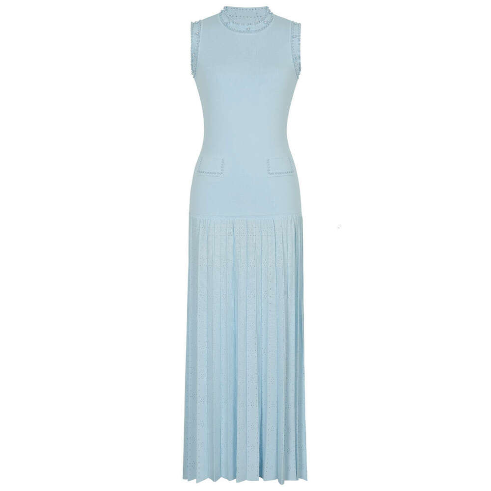 Summer New Designer q26 High Quality Sleeveless Round Neck Bead Knitted Multi Functional Slimming Women's Long Skirt