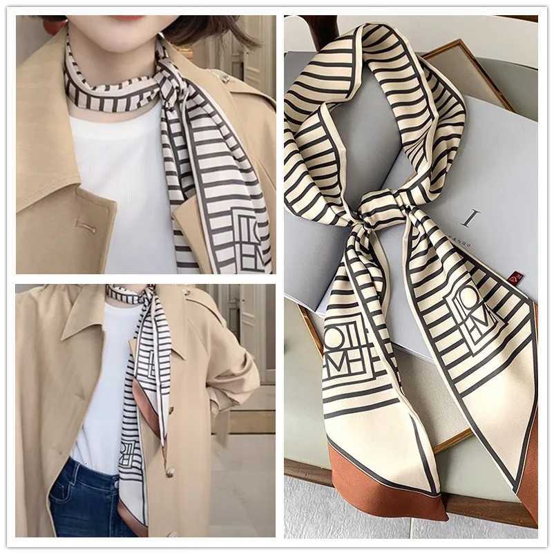 Fashion Blue Print Silk Scarf Women Soft Satin Horse Hairband Bevel Neckerchief Office Hijab Headband Foulard Bag Ribbons Gift Z260330