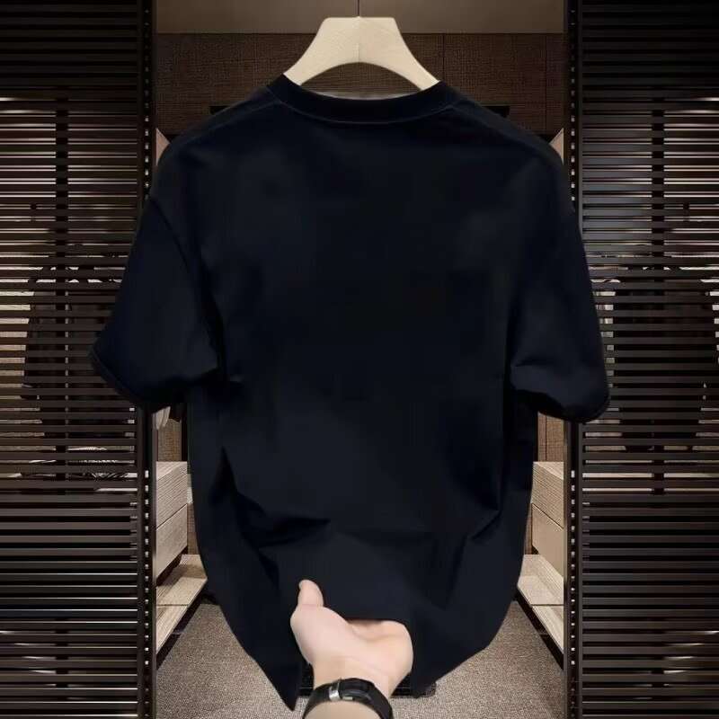 Pure Cotton High-End Trendy Brand Simple Short Sleeve T-Shirt Men's American Style Loose luxury Summer Crew Neck Top Tee Shirt