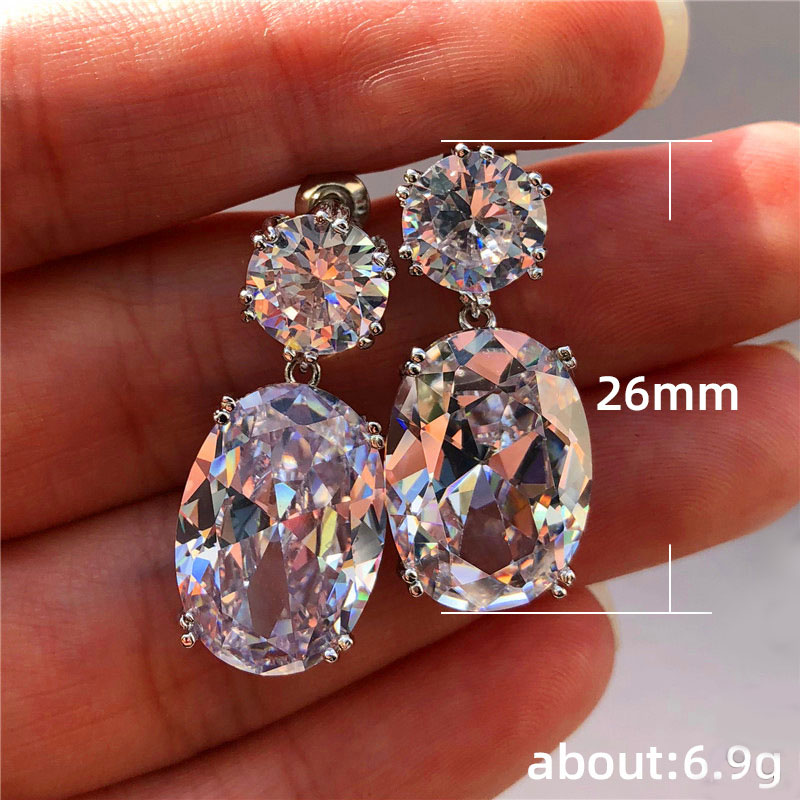 Classical Exquisite 18K White Gold Plated Oval Shape Cubic Zirconia Dangle Earrings for Women Sapphire Crystal Diamond Drop Earrings Stud Earring Jewe