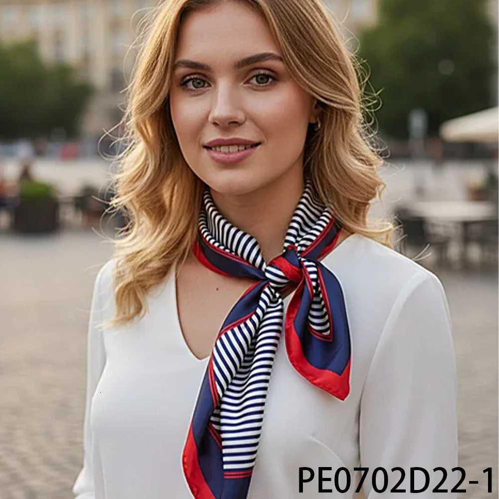 PESENAR Air Hostess Silk Scarf Navy White Striped with Red Borders - Stylish Accessory for Cabin Crew Uniforms Z260330