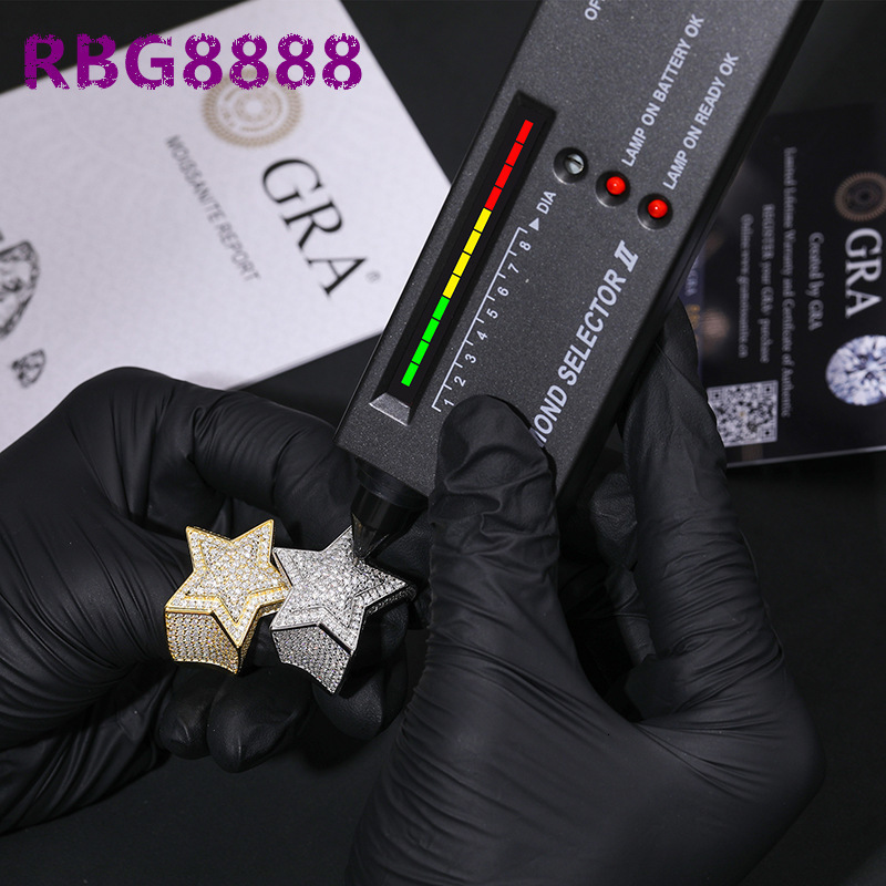 Hip Hop Fashion S925 Sterling Silver Wedding Ring for Men VVS D Color Moissanite with Five-Pointed Star Iced Style