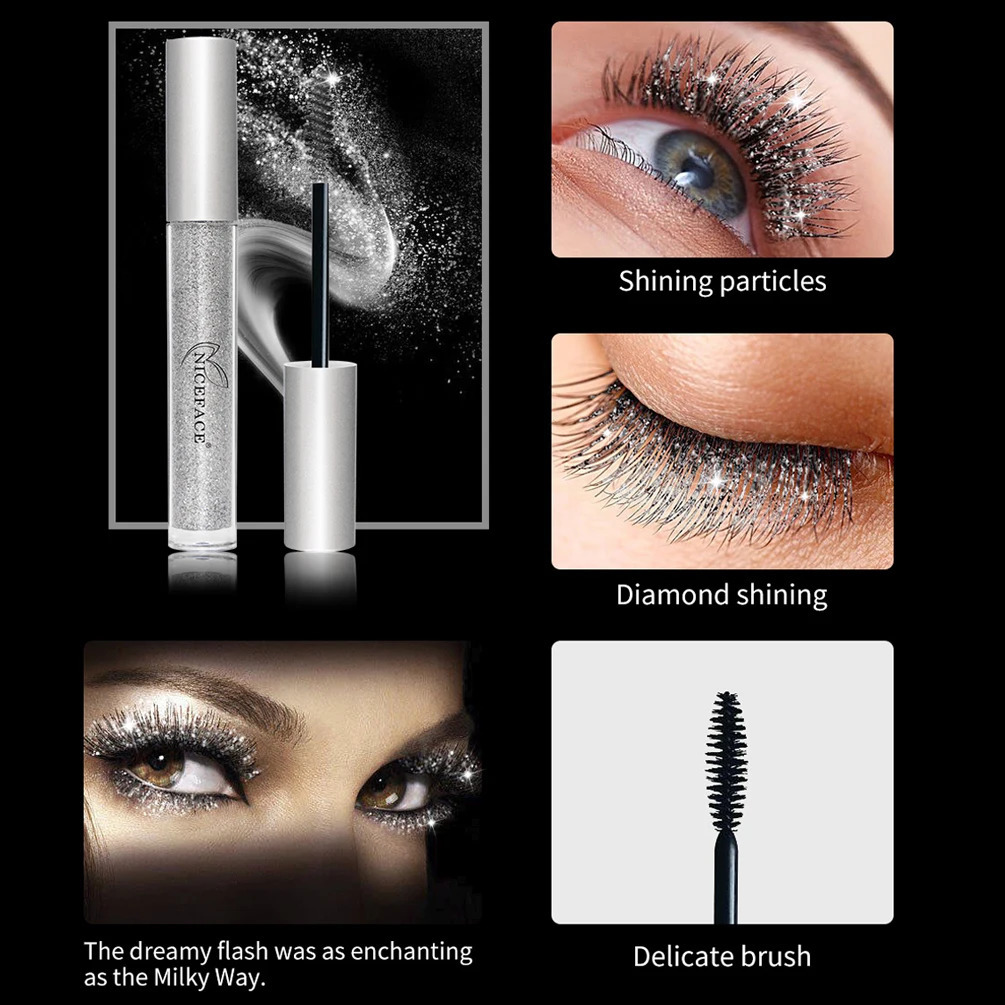 Diamond Glitter Mascara Fast Dry Eyelashes Curling Makeup Waterproof Longlasting Lengthens Eye Lash Black 4D 260316