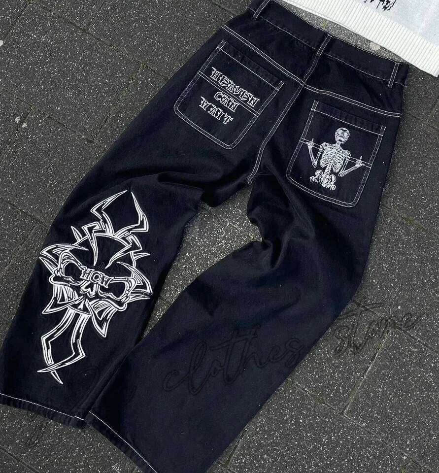 New Prints Men Streetwear Baggy Wide Leg Jeans Korean Fashion Drapes Straight Casual Loose Denim Cargo Pants 26Y0330