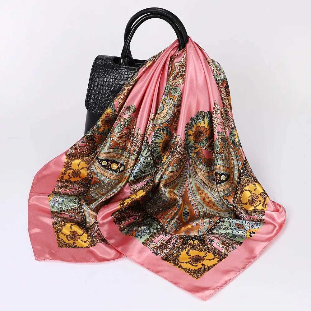 band Scarf Wen Fashion 9090cm Silk Satin Hijab Bandana Neckerhf Sun Protection Shawl Wrap scarf Paisley X260328