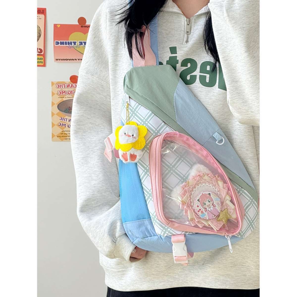 casual ins-style sports and anime convention backpack, large-capacity for cycling, cute girl's ita-bag crossbody bag