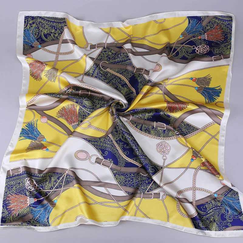 Fashion Kerchief Silk Satin Neck Scarf For Wen Print Hijab Scarfs Fem 9090cm Square Shawls and Wraps Scarves For Lady X260328