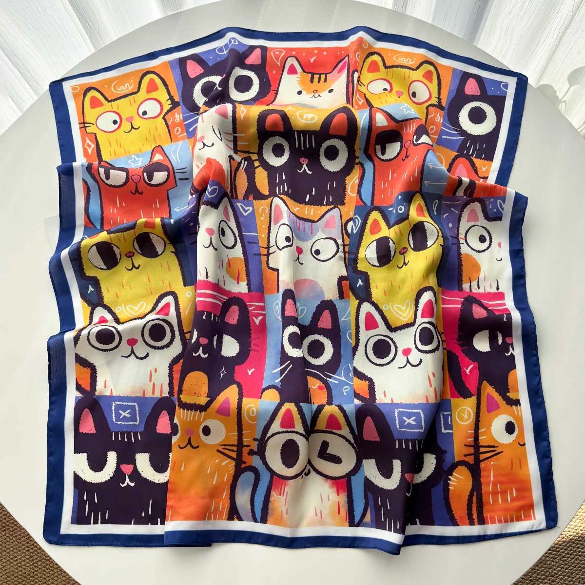 Imitation Silk Square Scarf Wen Cat Printed Fashion Accessories Hairband Foualrd Bandana Neckercheif X260328