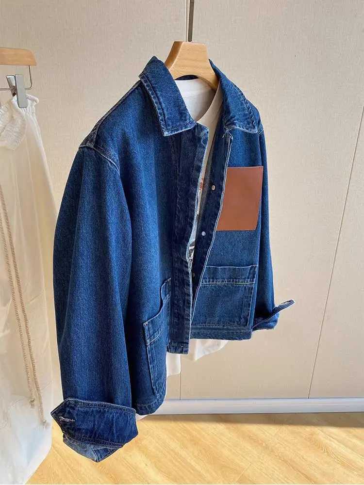 denim jacket women autumn winter solid color single breasted streetwear blue cotton jacket coatT260328