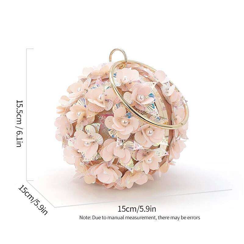 Mini Sequin Flower Evening Bag Elegant Dinner Clutch Purse Formal Round Banquet Handbag For Wedding Party Prom Clutch Bags