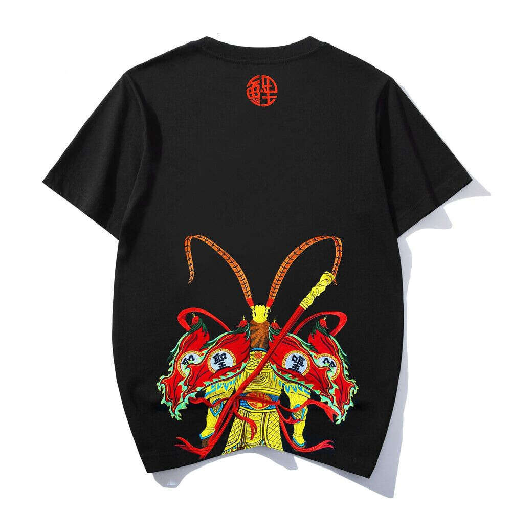 ZHE HAN Qitian Daseong 2024 Spring/Summer New Loose Fit National Trend T-Shirt With Heavy Embroidery, Round Neck, Short Sleeve, Pure Cotton