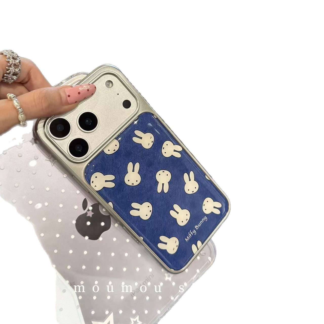 Cute Electroplated Blue Miffy Rabbit Full Case For iPhone