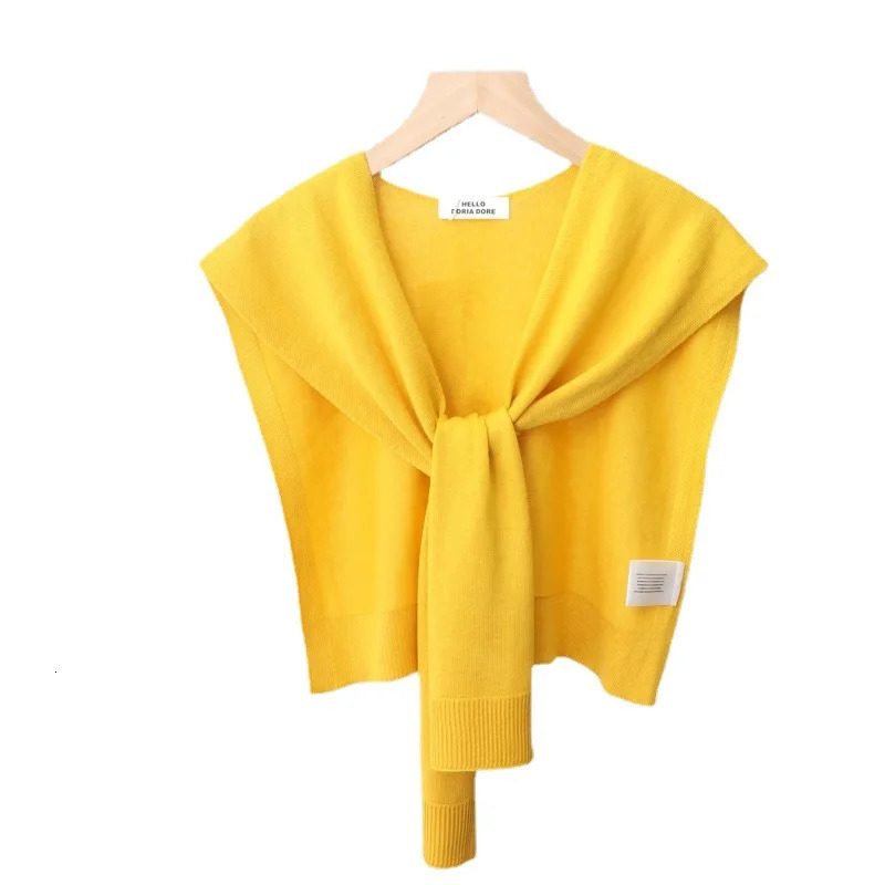 Korean Summer Air Conditioning Fake Collar Neck Guard Scarf Female Knit Thin Autumn Knotted Cape Sunscreen Shawl For Women 260325