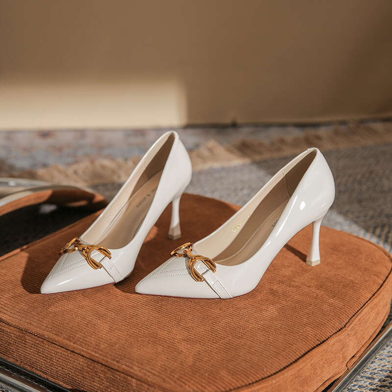 2026 Style Commuter Heel Single For Women Elegant Patent Leather High Heels With Metal Horse Street Buckle Pointed Toe Stiletto Women S Shoes